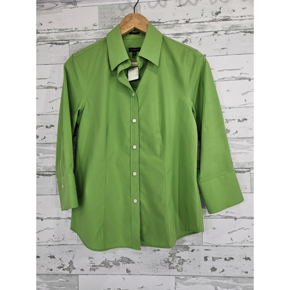 Talbots Womens 6 Wrinkle Resistant Lime Green Button Up Shirt